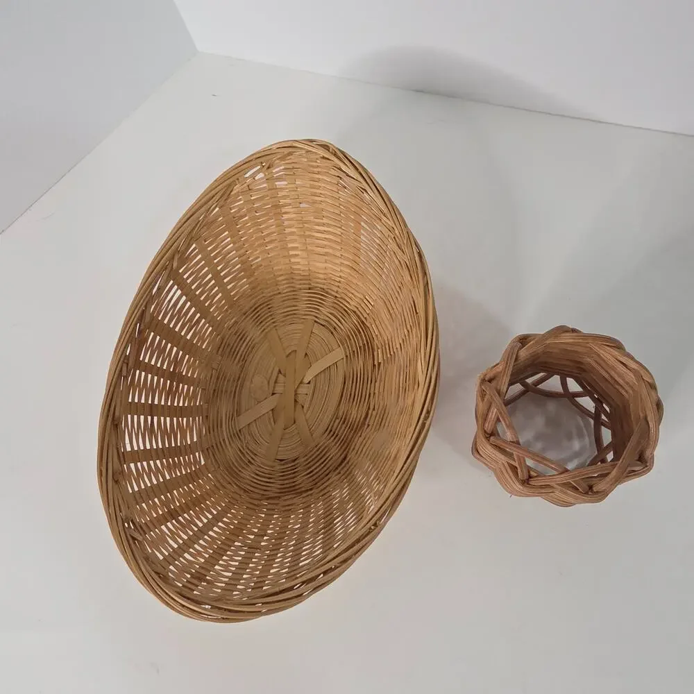 Natural Wicker Oval Basket & Woven Napkin Ring Boho Cottagecore Decor